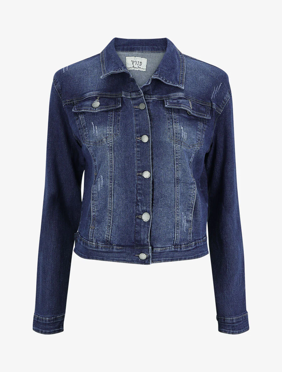 Veste en jean droite à détail griffures - Brut