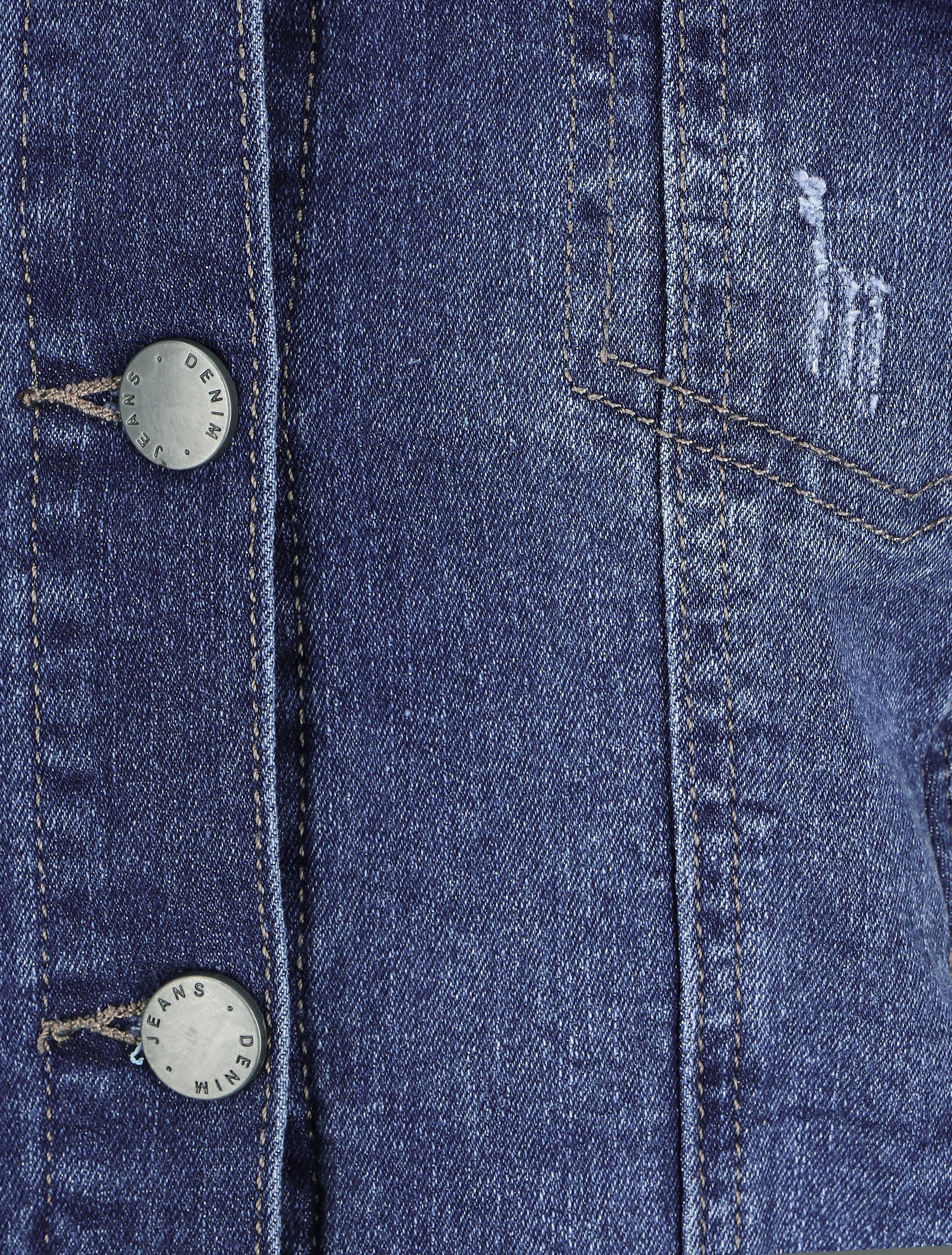 Veste en jean droite à détail griffures - Brut - Image 3
