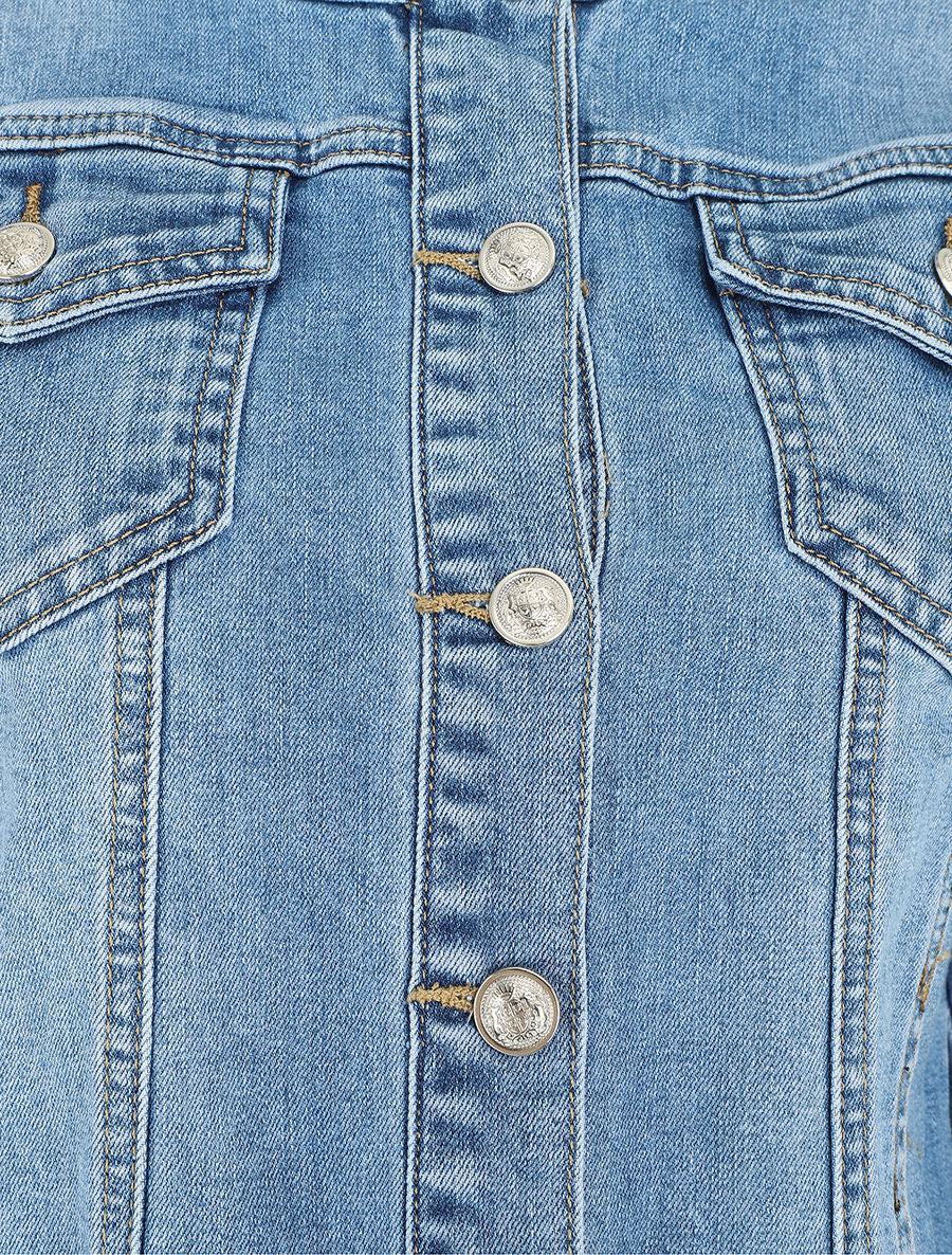 Veste en jean droite col rond - Bleu - Image 3