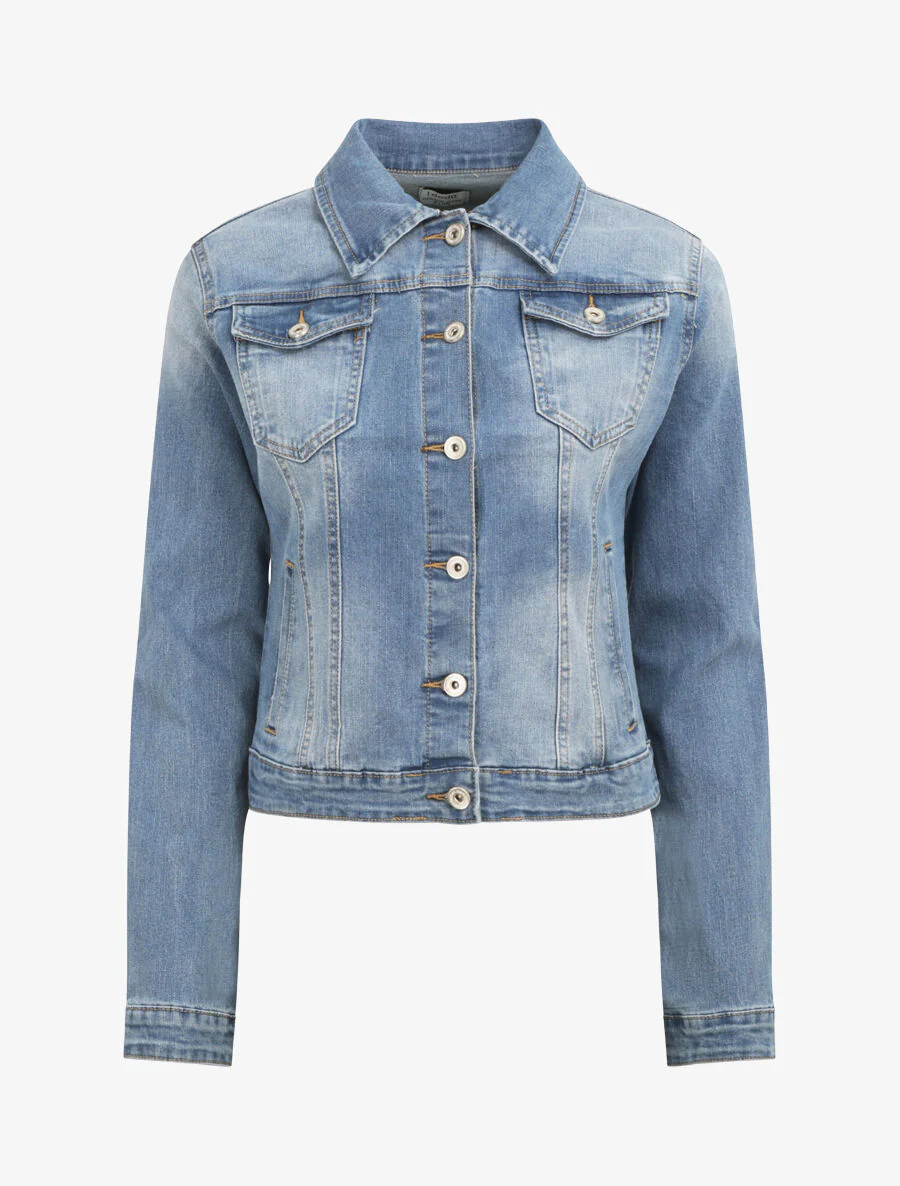 Veste en jean droite délavé - Bleu