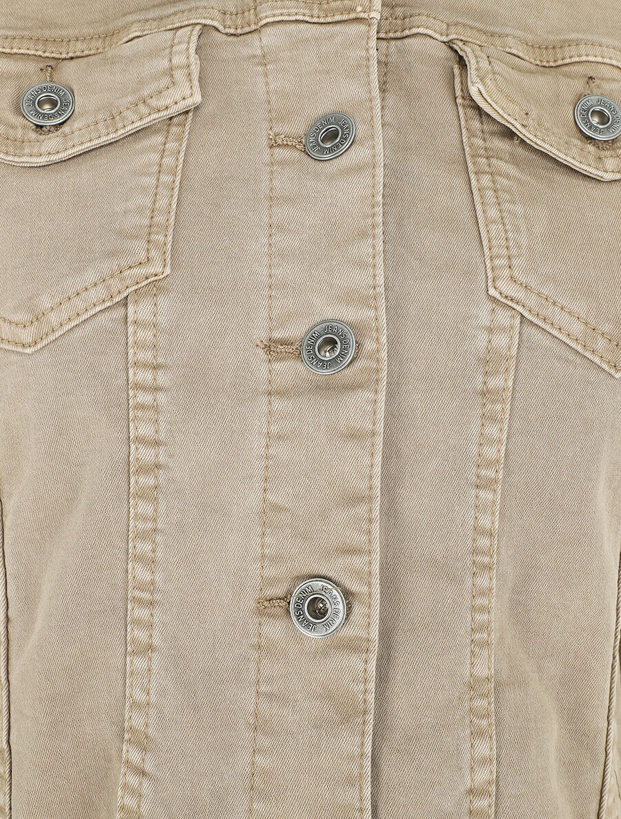 Veste en jean droite - Beige - Image 3