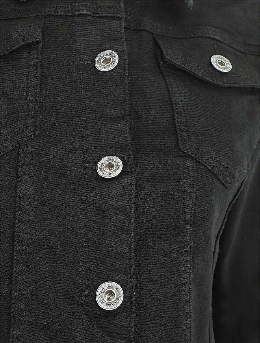 Veste en jean droite - Noir - Image 3