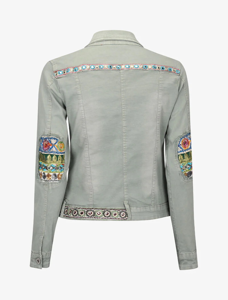 Veste en jean ornée de sequins et broderie - kaki - Image 3