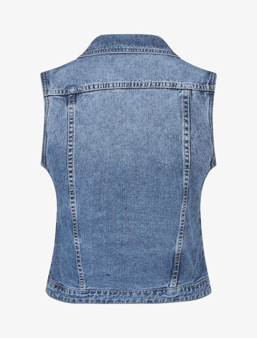Veste en jean sans manches ajustée - Bleu - Image 2