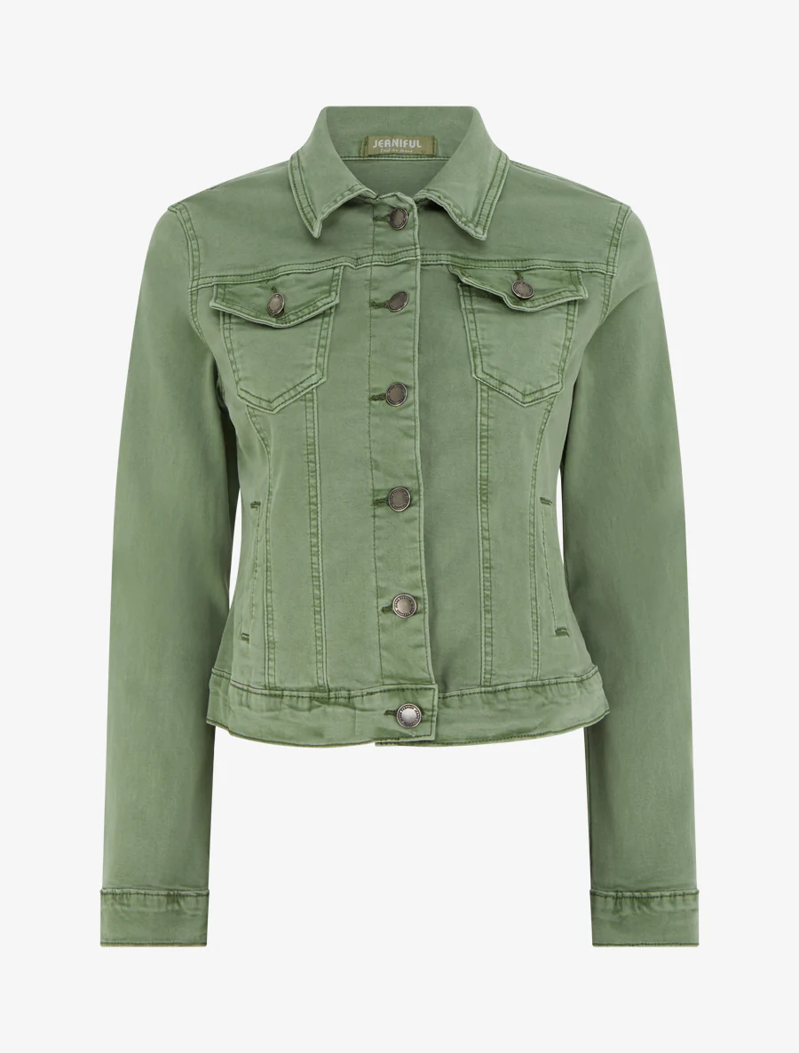 Veste en jean stretch coupe droite - Kaki