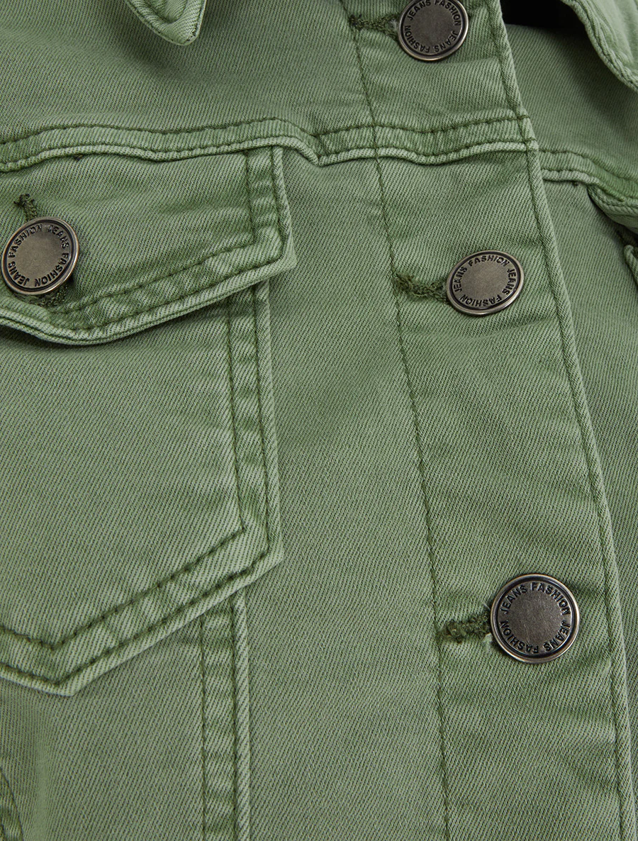Veste en jean stretch coupe droite - Kaki - Image 3