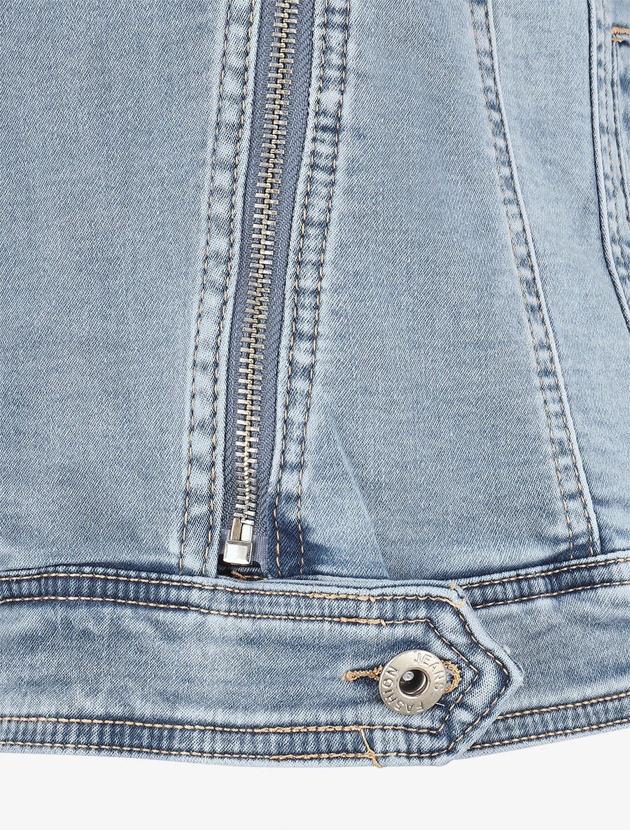 Veste en jean zippée - Bleu - Image 3