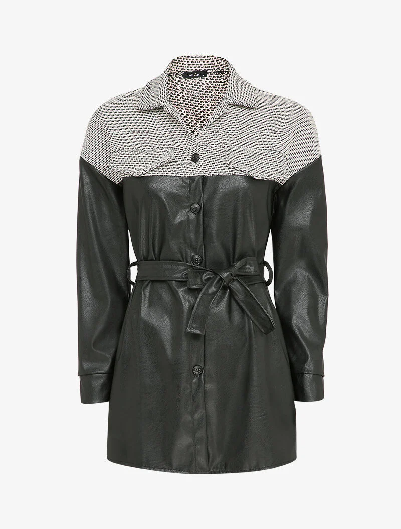 Veste en simili et imprimé graphique - Noir/blanc