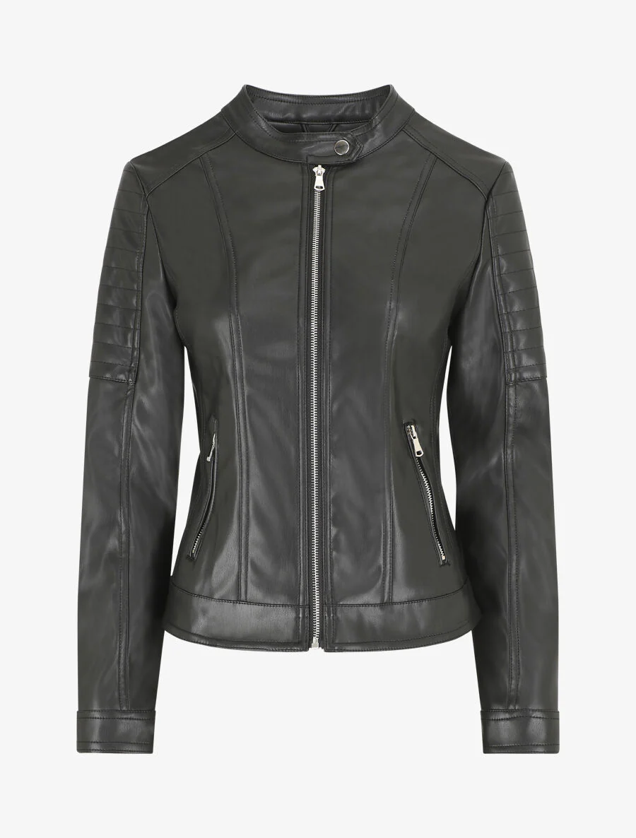Veste en simili poches zippées - Noir
