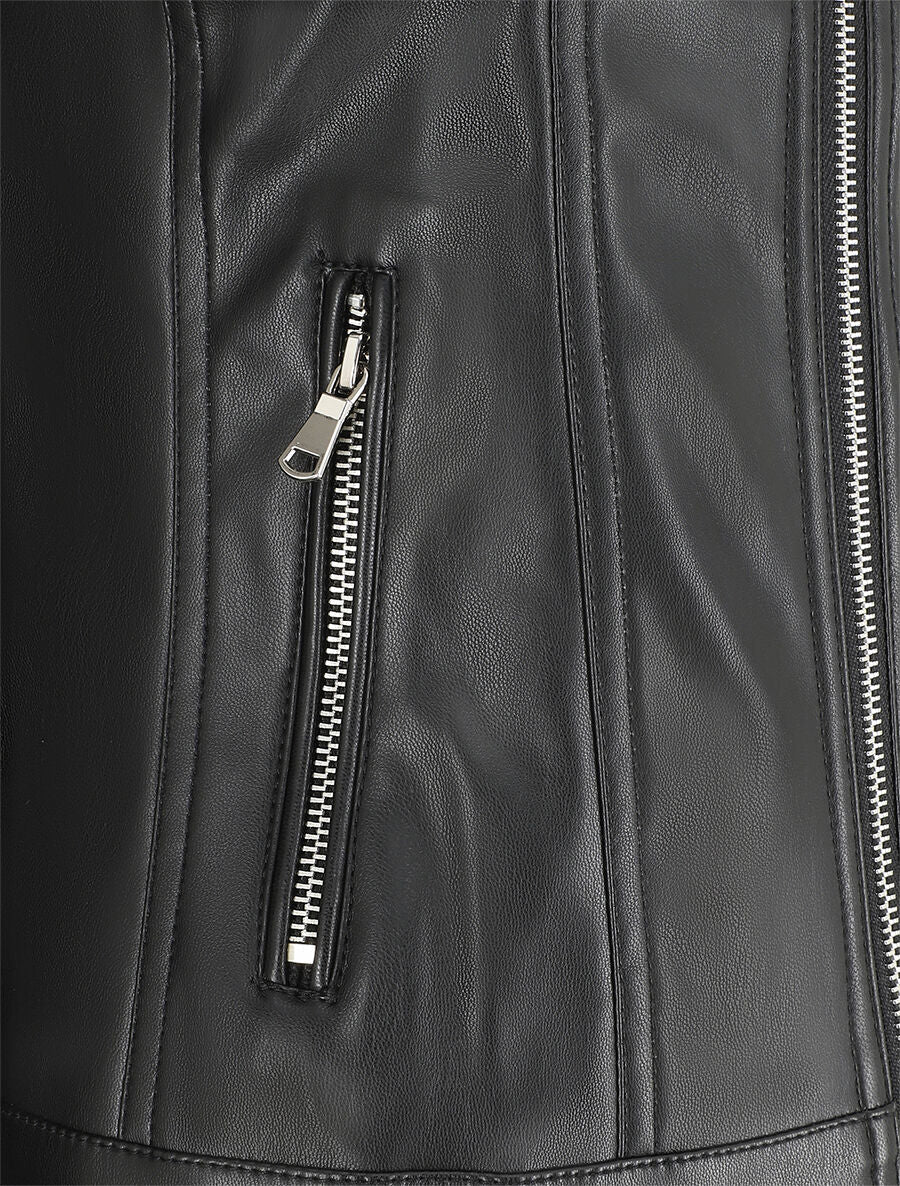 Veste en simili poches zippées - Noir - Image 3