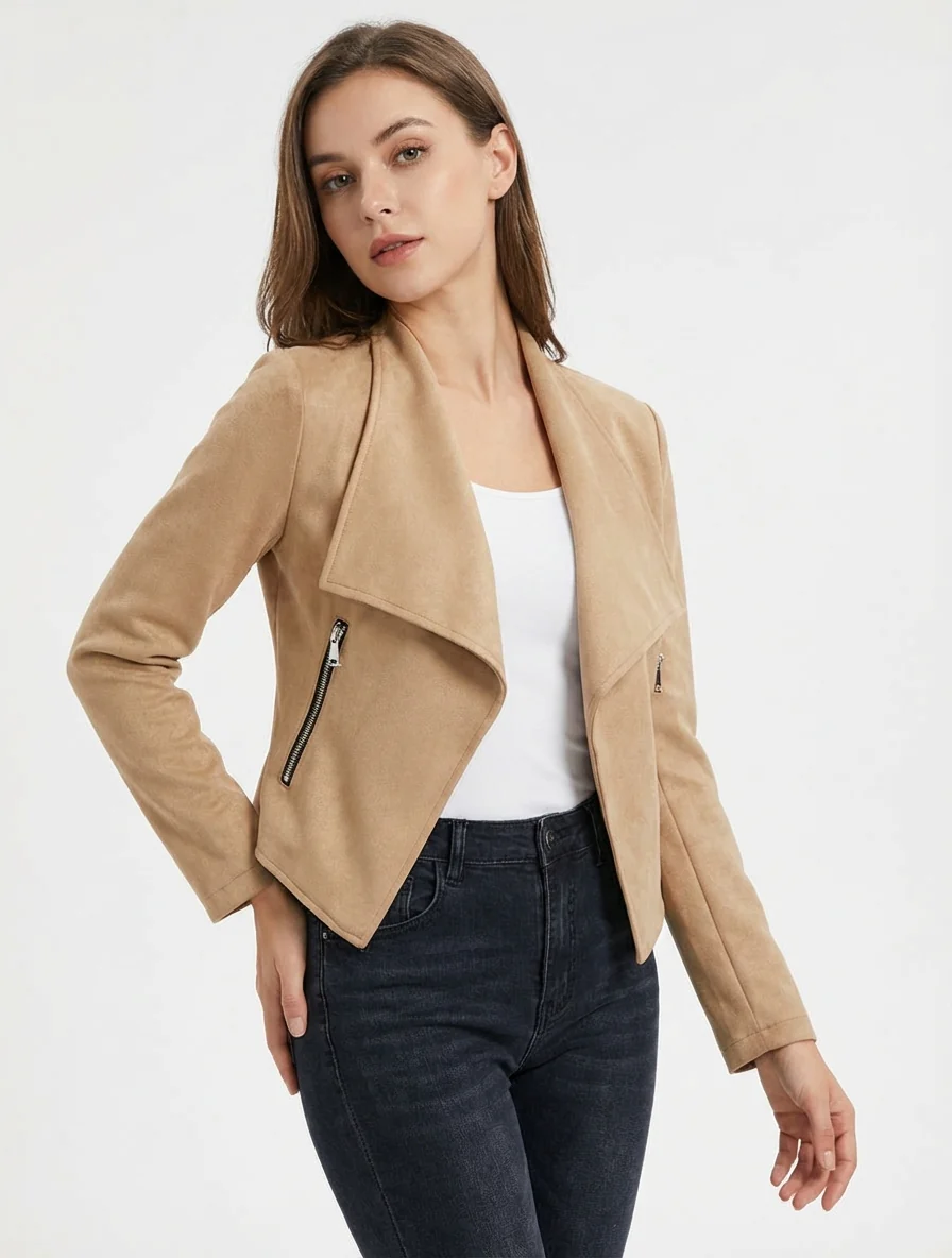 Veste en suédine à col châle - Camel clair - Image 4