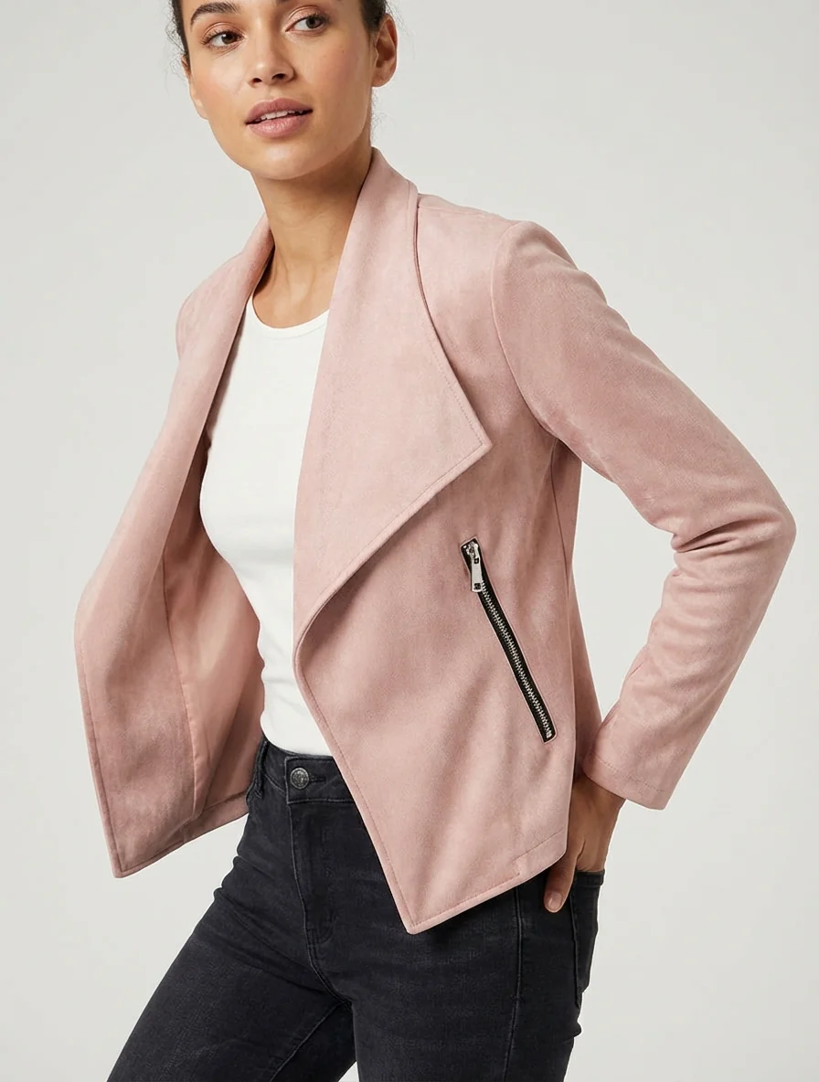 Veste en suédine à col châle - Rose - Image 4