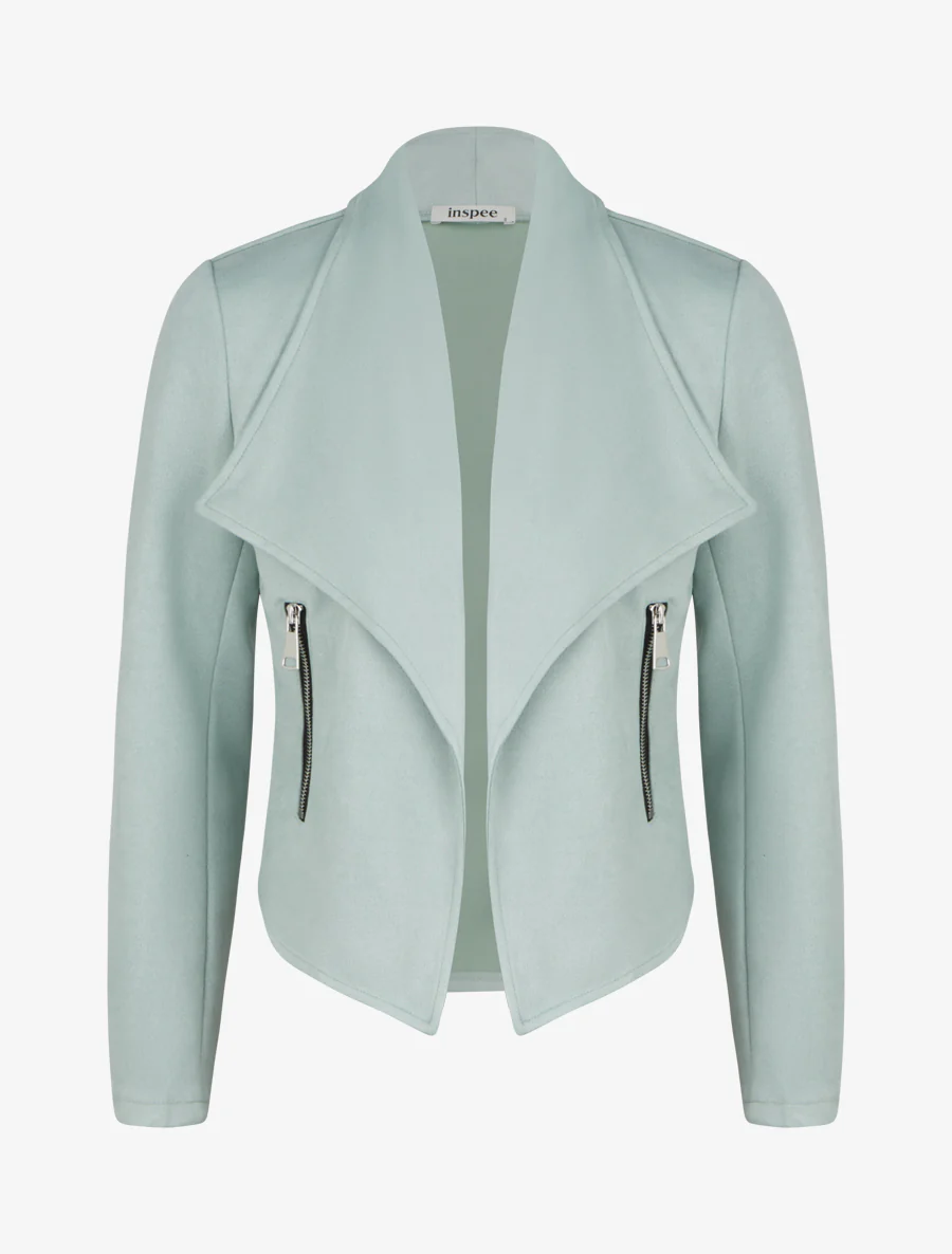 Veste en suédine à col châle - Vert d'eau
