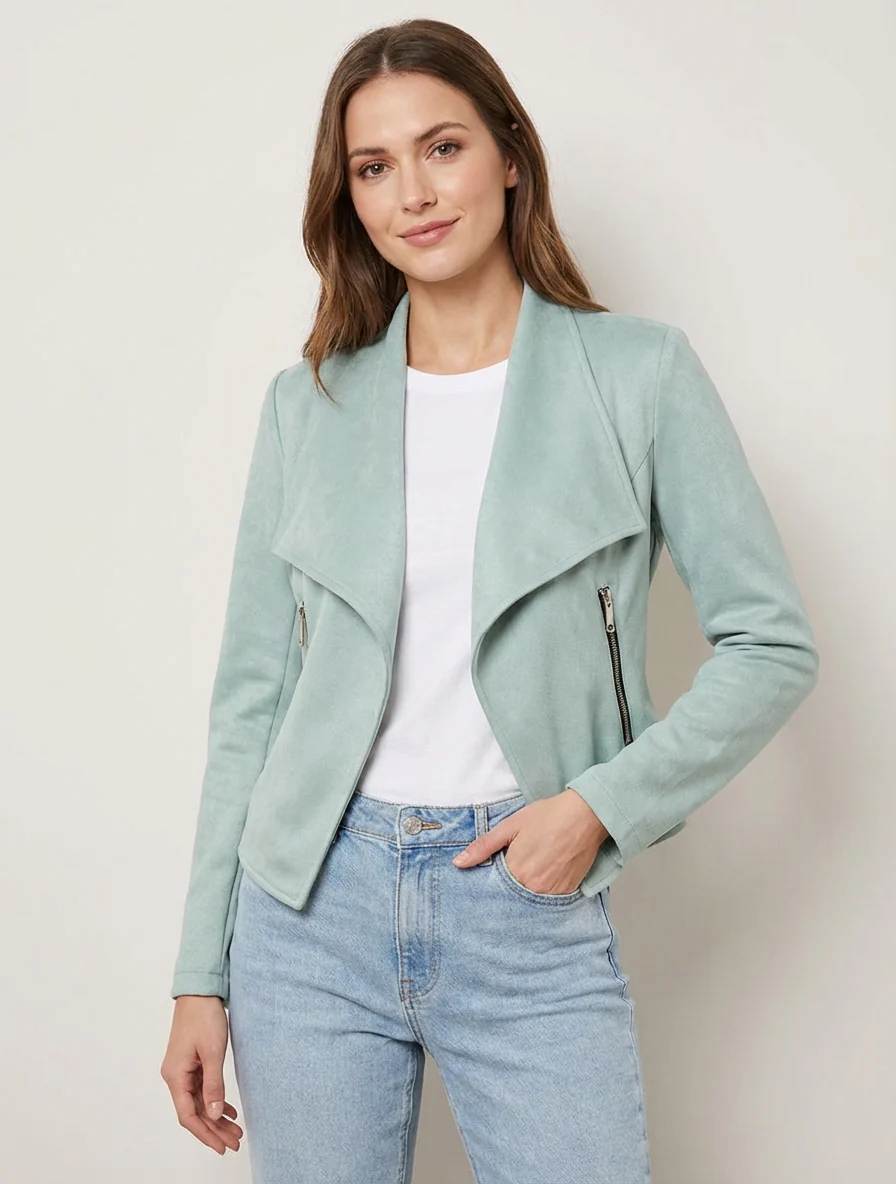 Veste en suédine à col châle - Vert d'eau - Image 4