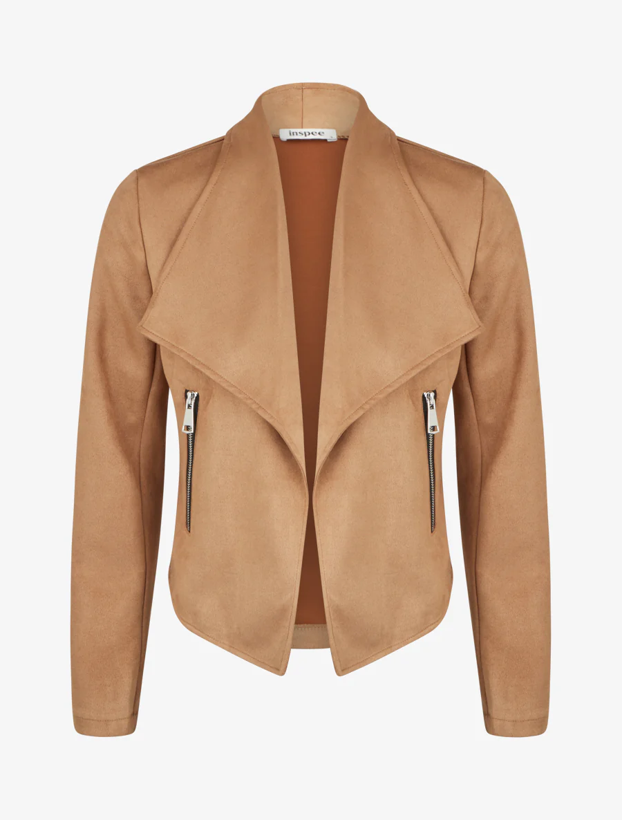 Veste en suédine à col châle - Camel