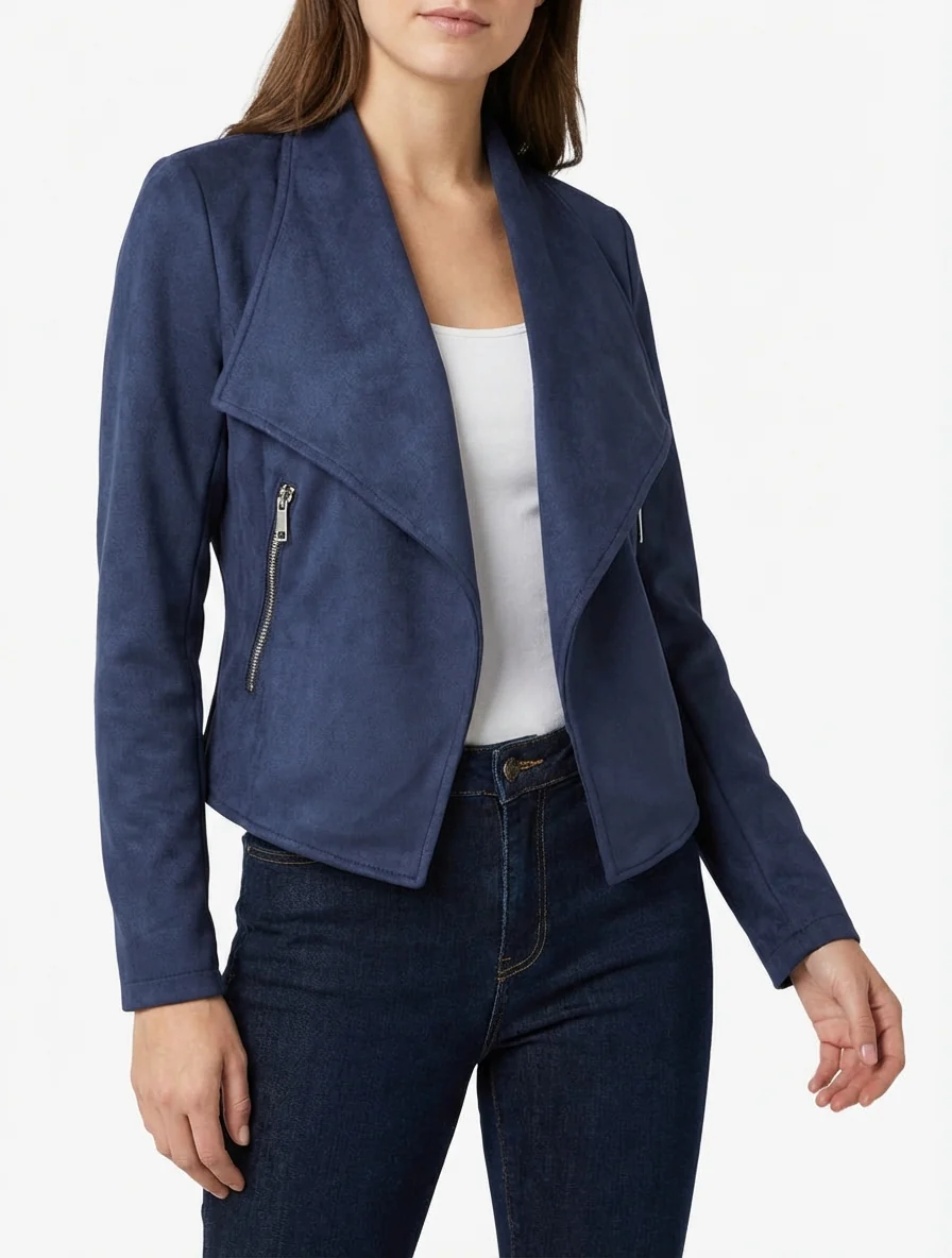 Veste en suédine à col châle - Marine - Image 4