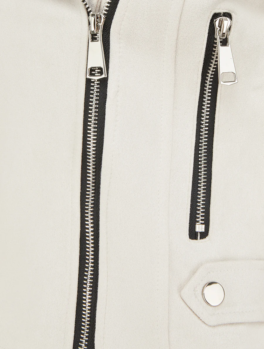 Veste en suédine à fermeture zippée - Écru - Image 3