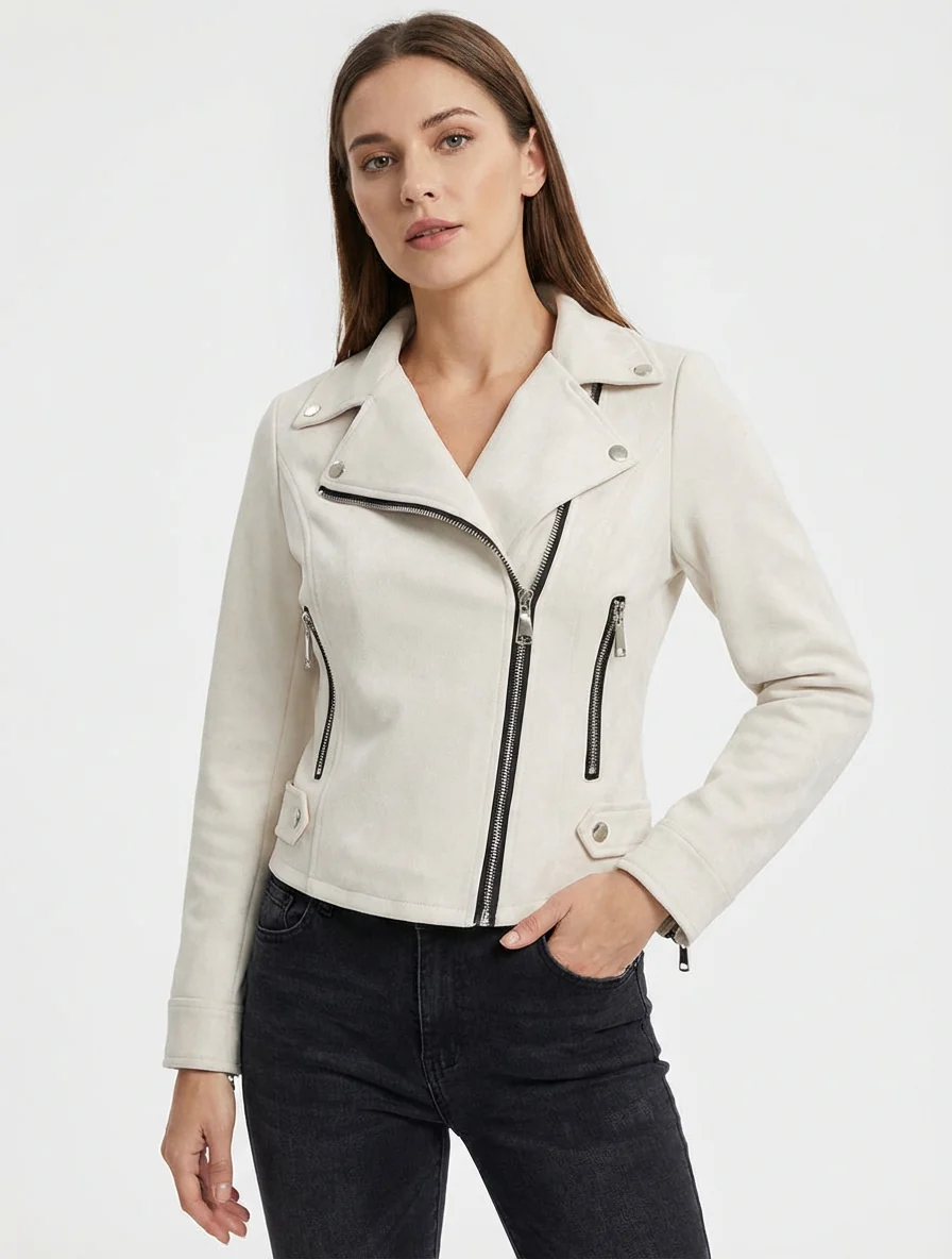 Veste en suédine à fermeture zippée - Écru - Image 4