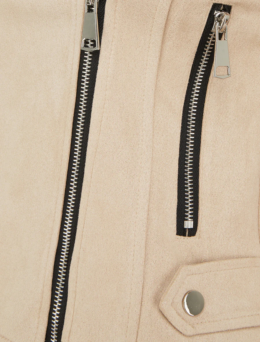 Veste en suédine à fermeture zippée - Beige - Image 3