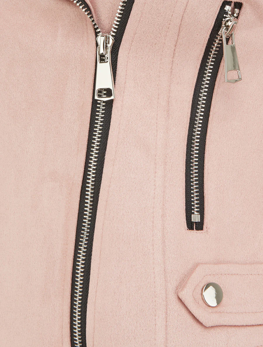 Veste en suédine à fermeture zippée - Rose - Image 3