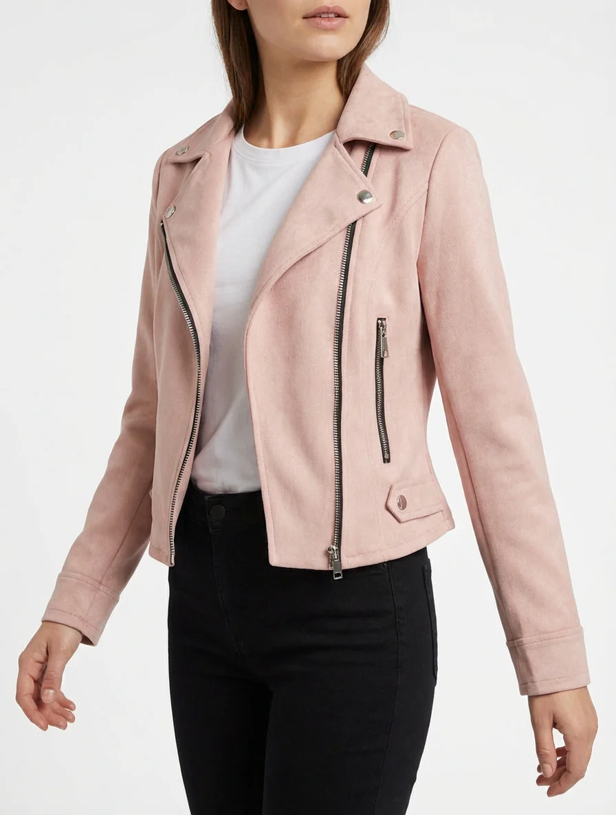 Veste en suédine à fermeture zippée - Rose - Image 4