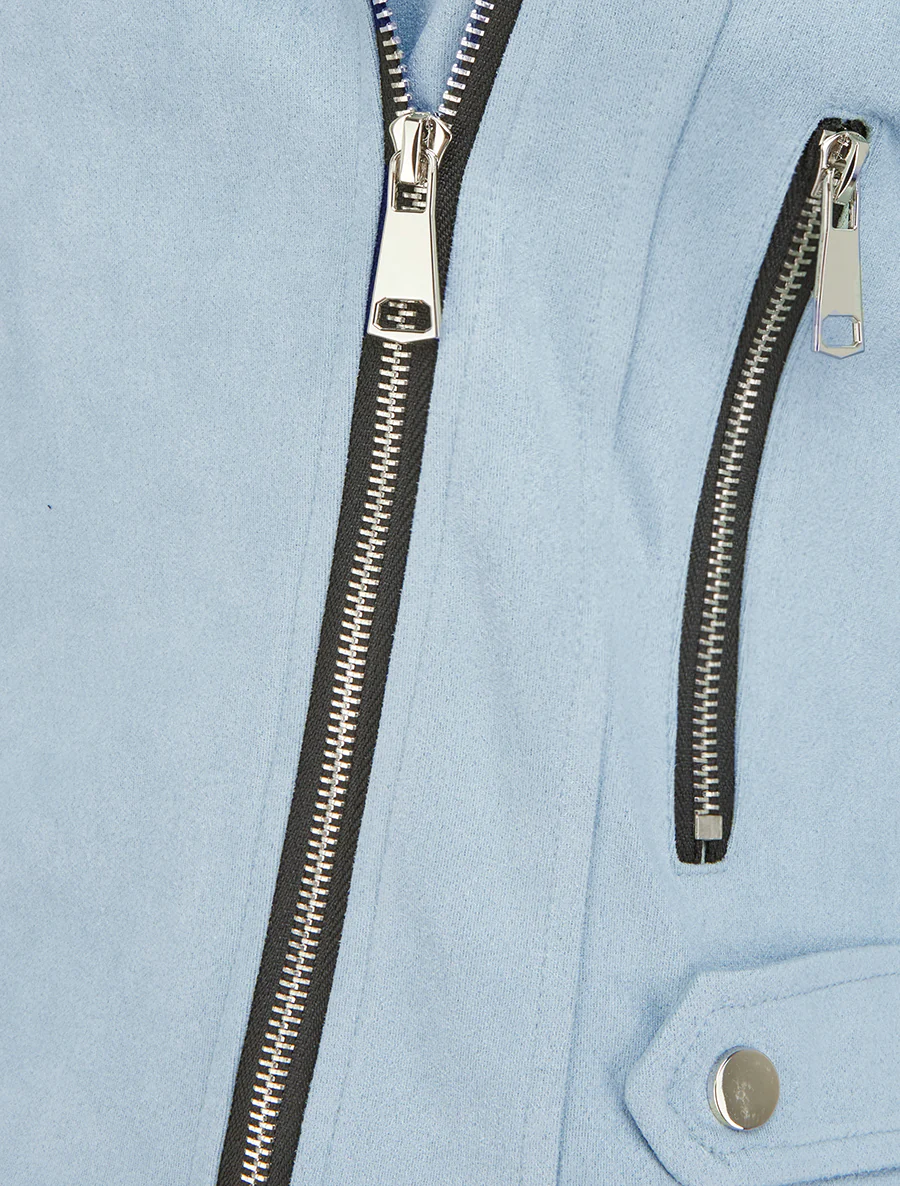 Veste en suédine à fermeture zippée - Bleu ciel - Image 3
