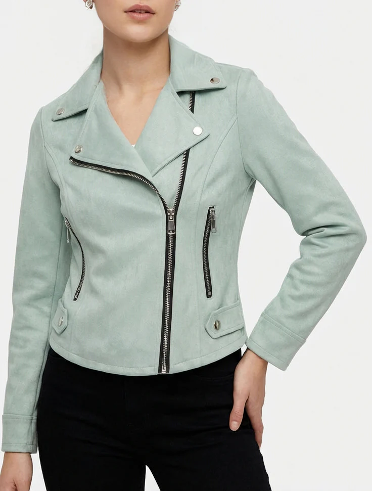 Veste en suédine à fermeture zippée - Vert d'eau - Image 4