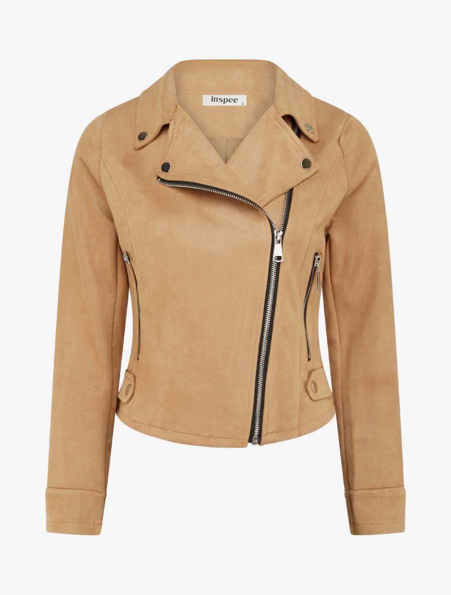 Veste en suédine à fermeture zippée - Camel