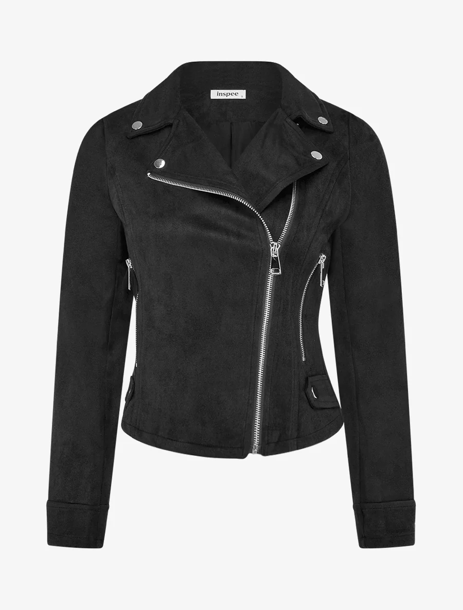 Veste en suédine à fermeture zippée - Noir