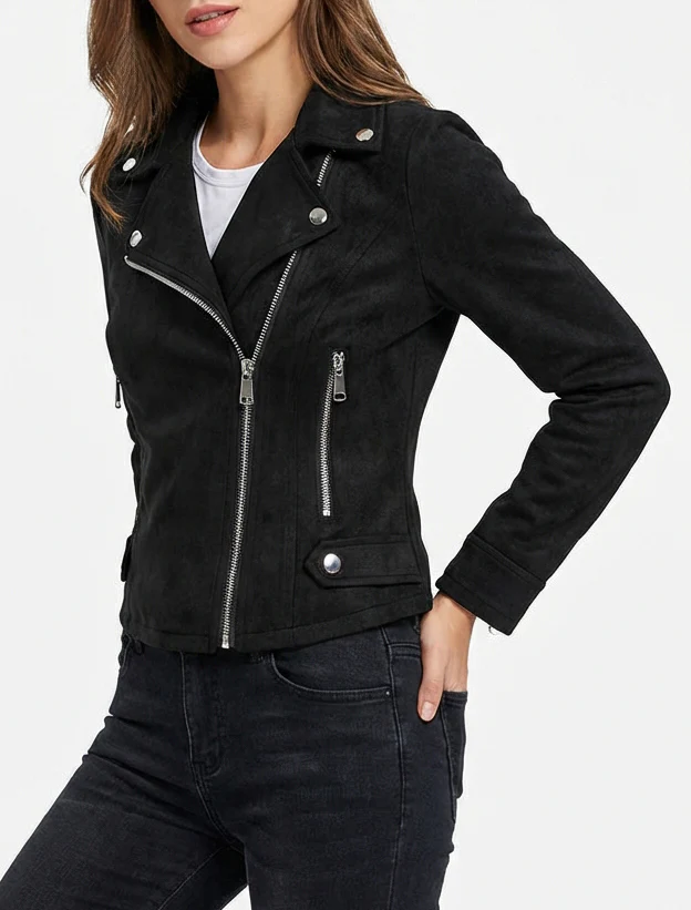 Veste en suédine à fermeture zippée - Noir - Image 4