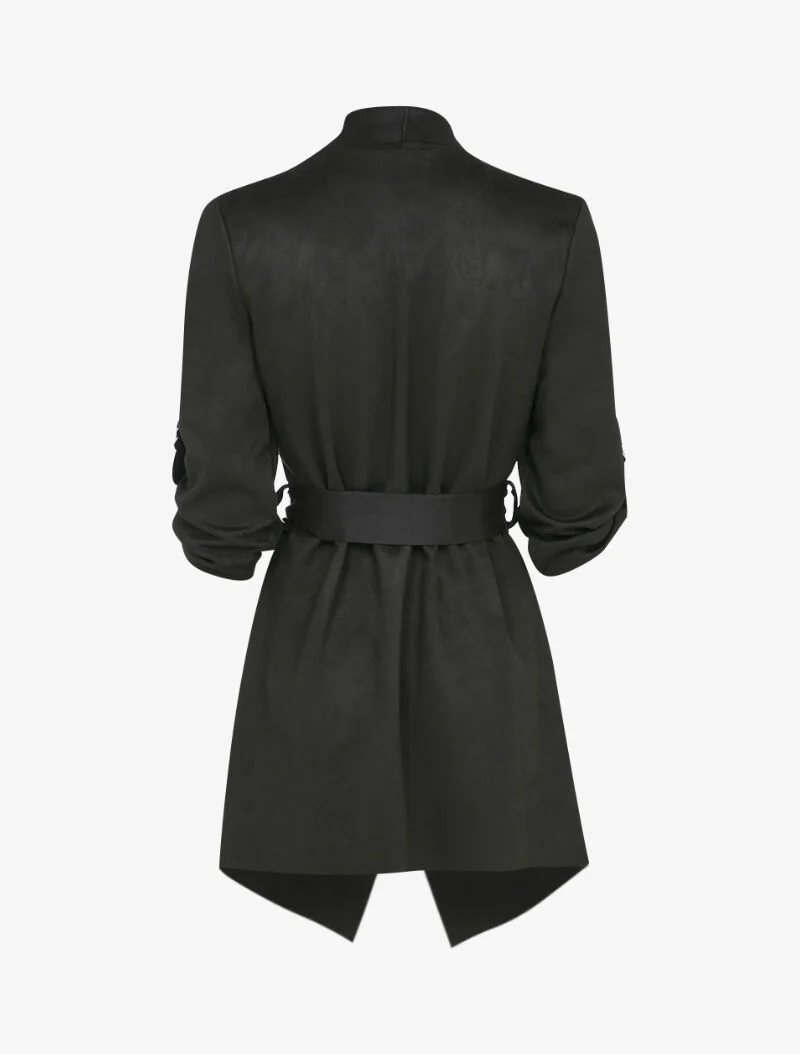 Veste en suédine à manches 3/4 à sangles - Noir - Image 2