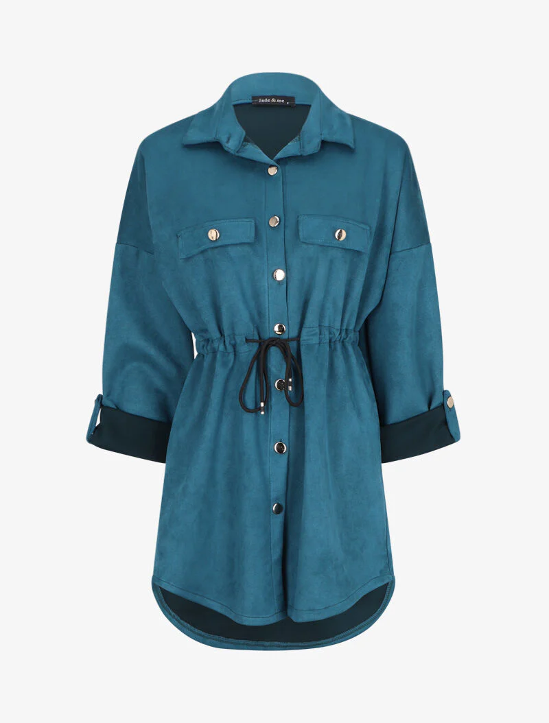 Veste en suédine à manches rabattables - Bleu canard