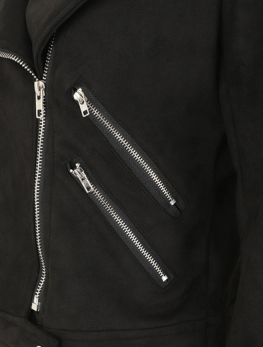 Veste en suédine à mutiples zip - Noir - Image 3