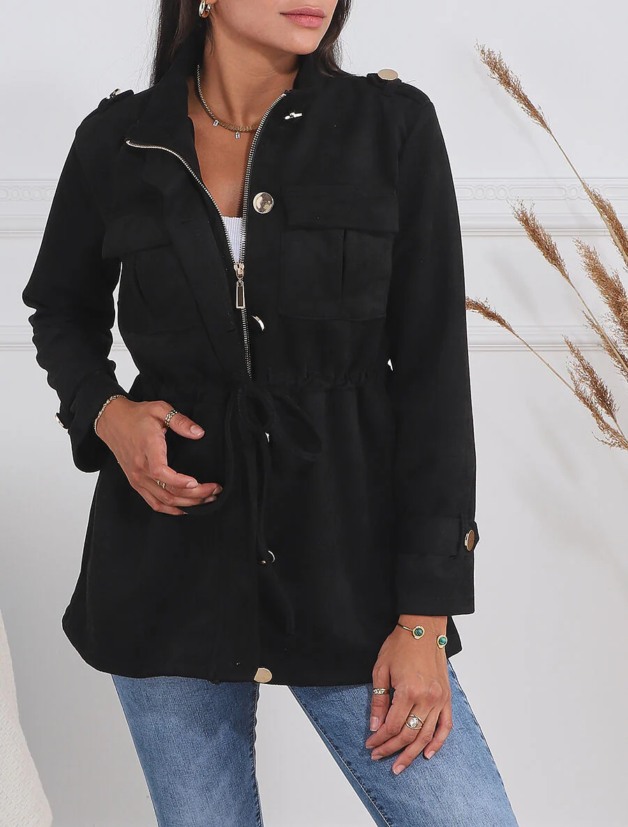 Veste en suédine à poches à rabat - Noir
