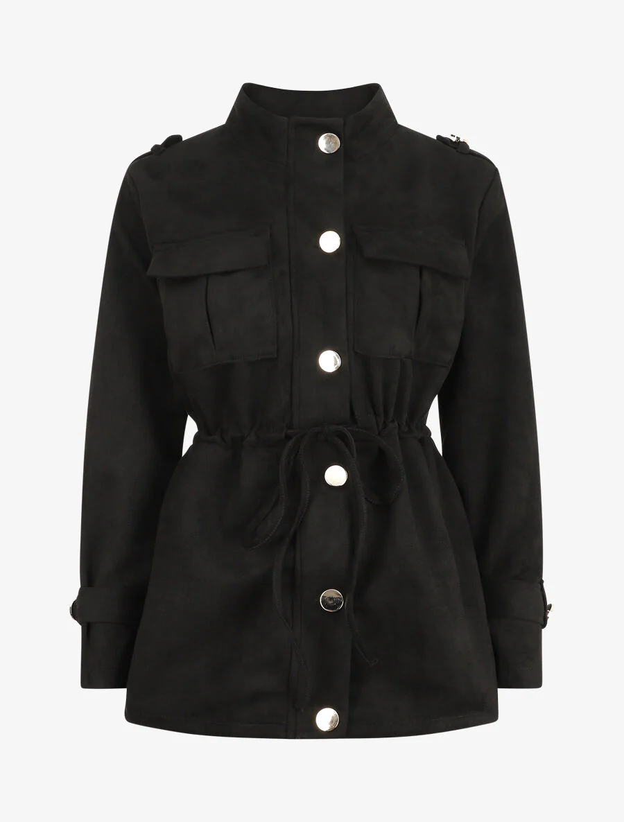 Veste en suédine à poches à rabat - Noir - Image 2