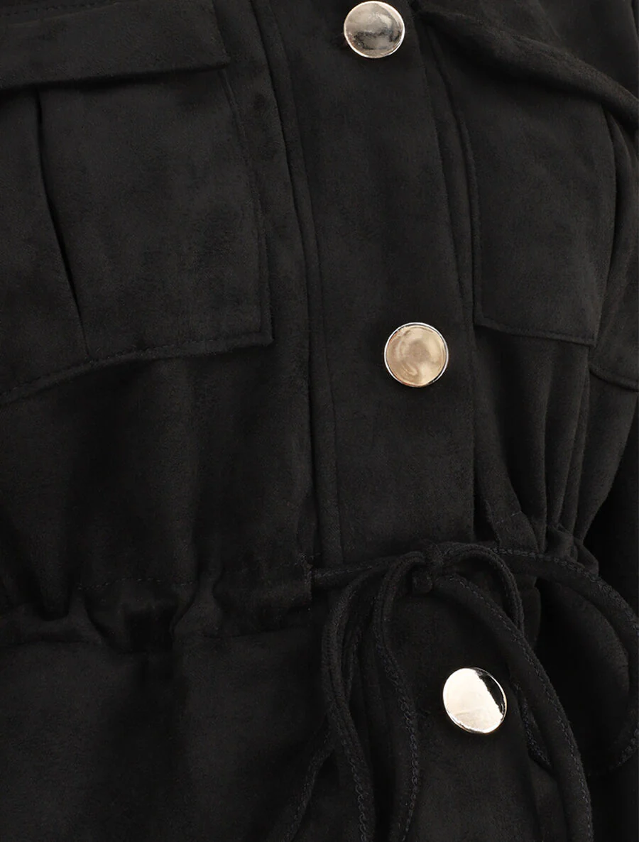 Veste en suédine à poches à rabat - Noir - Image 4