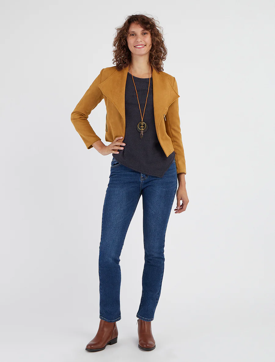 Veste en suédine à poches décoratives zippées - jaune moutarde - Image 4