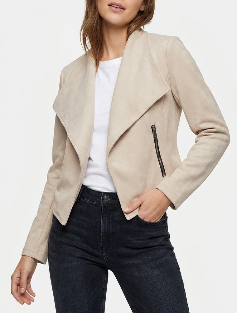 Veste en suédine à poches décoratives zippées - Beige - Image 4