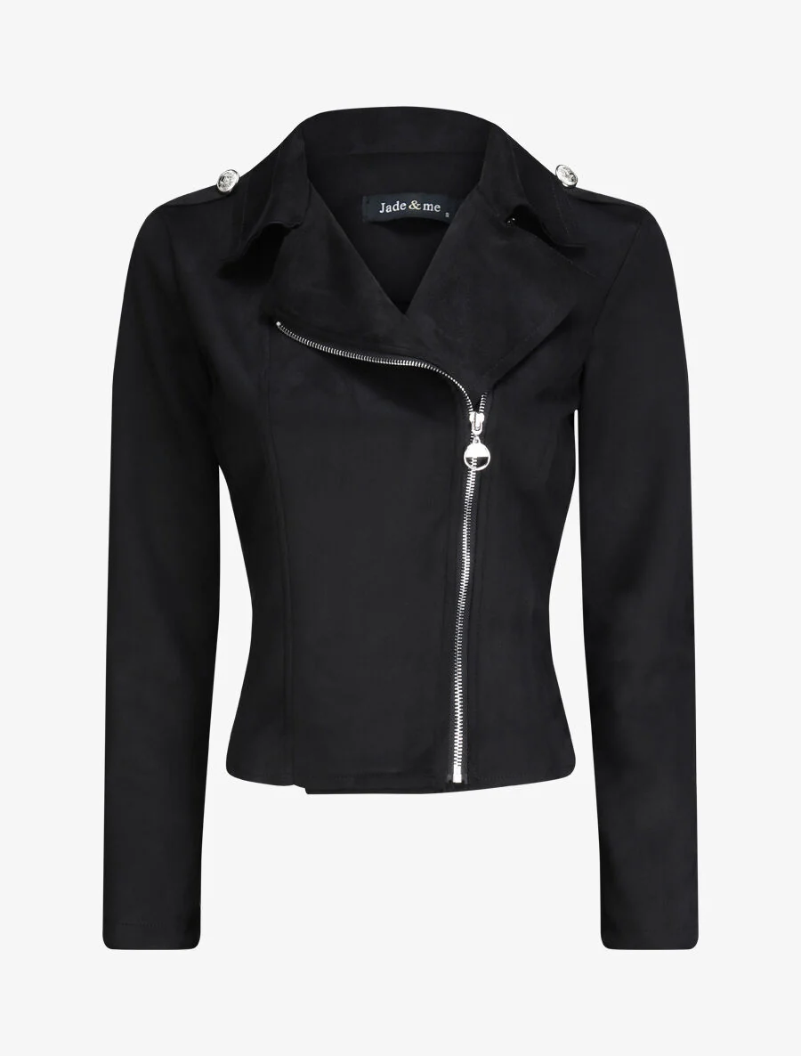 Veste en suédine à zip asymétrique - Noir