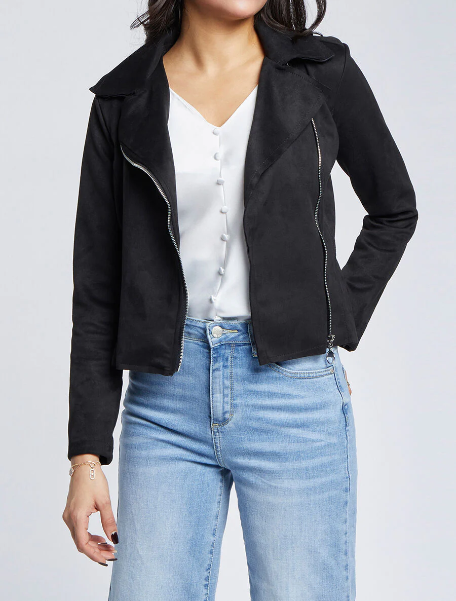 Veste en suédine à zip asymétrique - Noir - Image 4