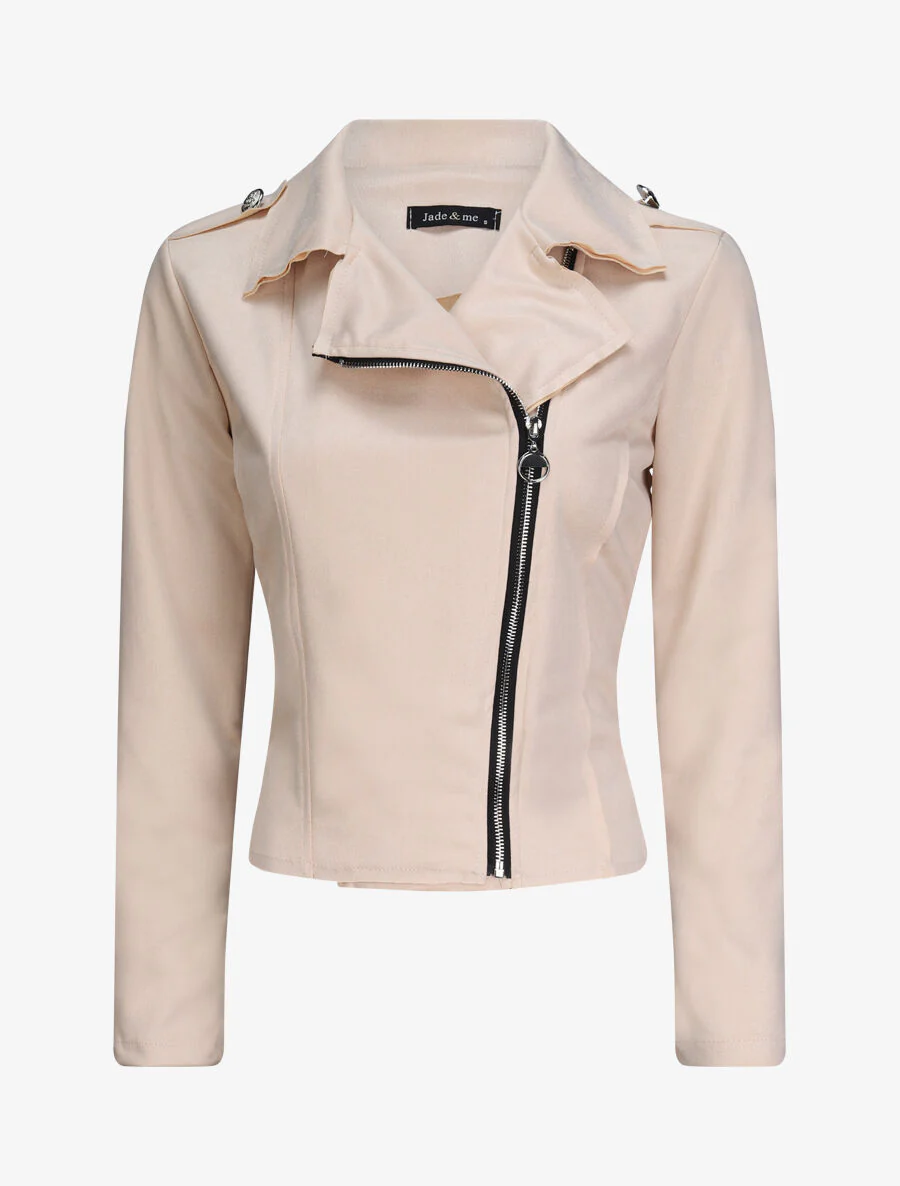 Veste en suédine à zip asymétrique - Beige