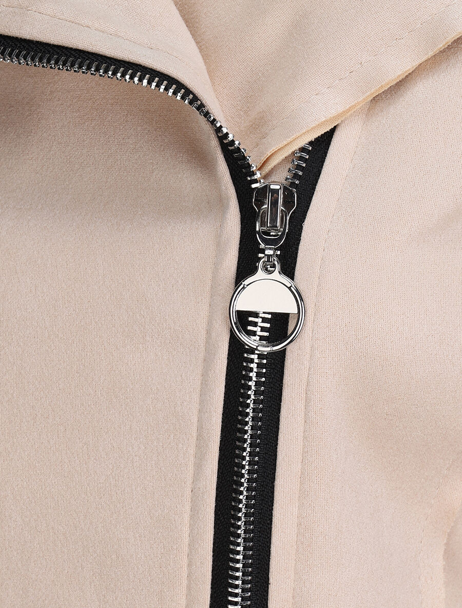 Veste en suédine à zip asymétrique - Beige - Image 3