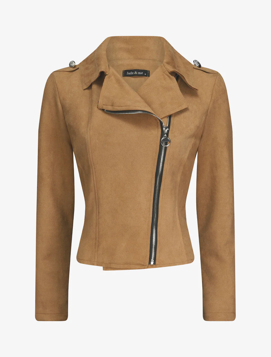 Veste en suédine à zip asymétrique - Camel