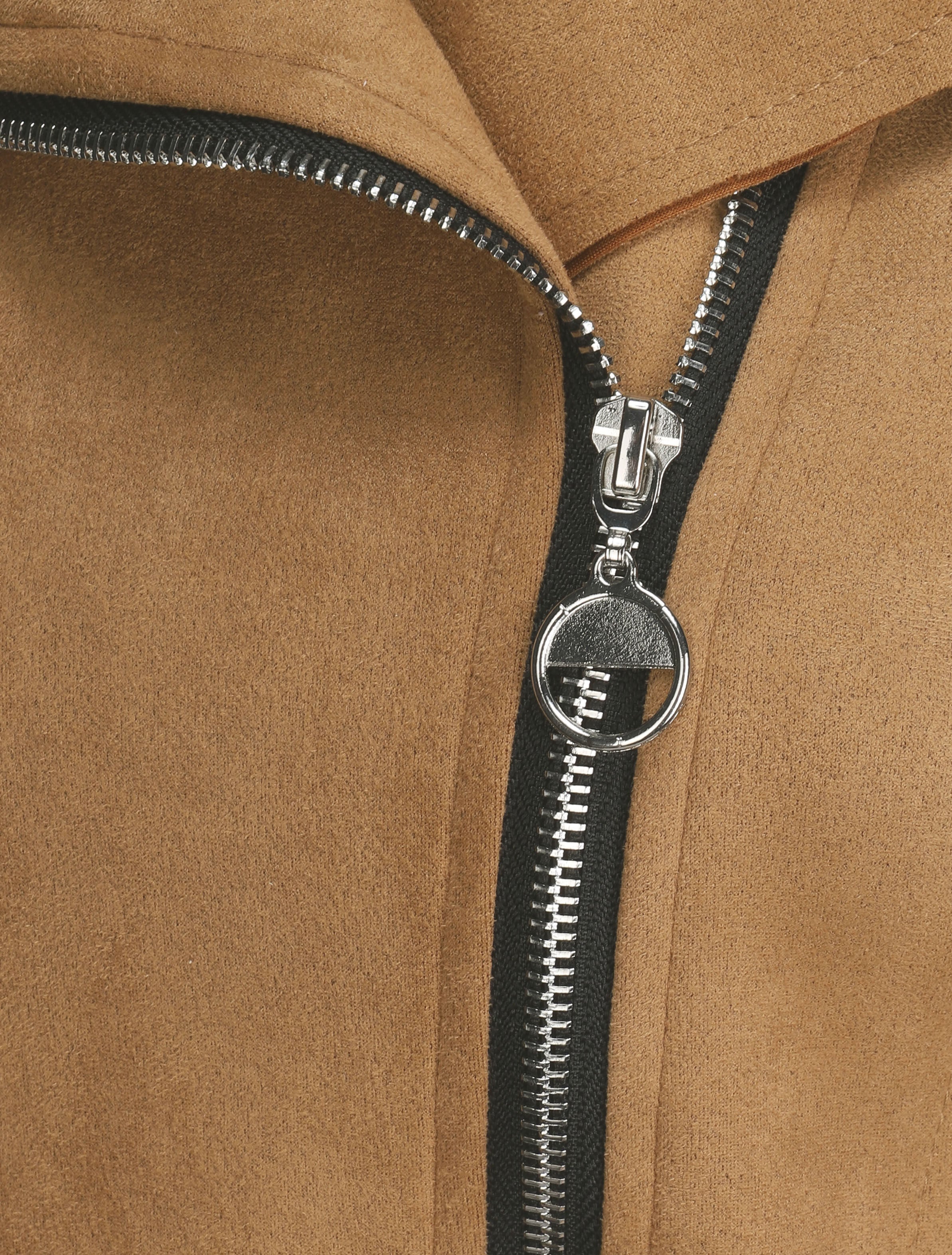 Veste en suédine à zip asymétrique - Camel - Image 3