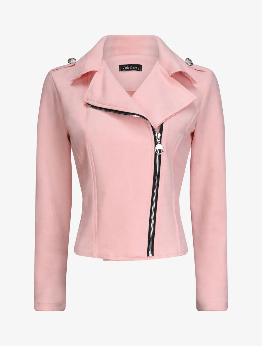 Veste en suédine à zip asymétrique - Rose