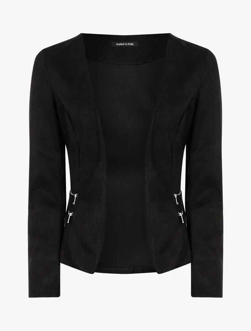 Veste en suédine à zips décoratifs - noir