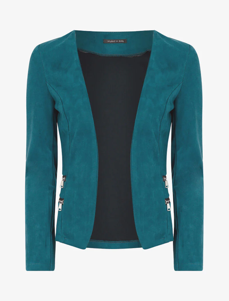 Veste en suédine à zips décoratifs - bleu azur - bleu