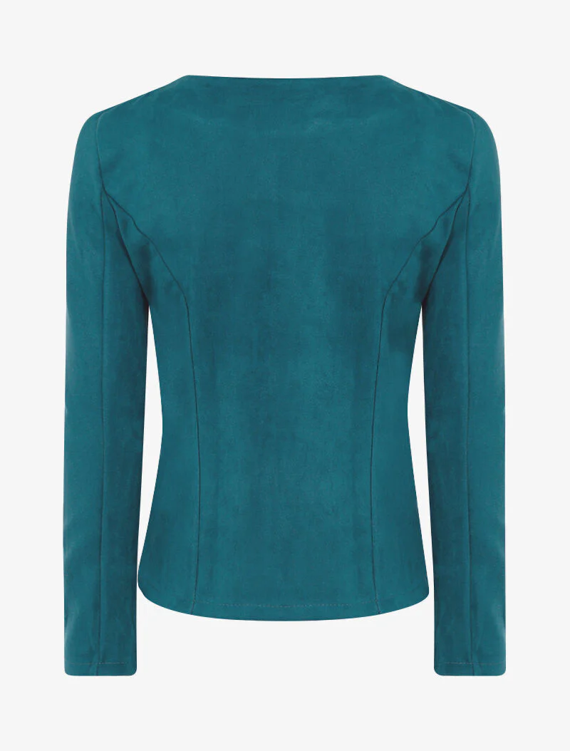 Veste en suédine à zips décoratifs - bleu azur - bleu - Image 2