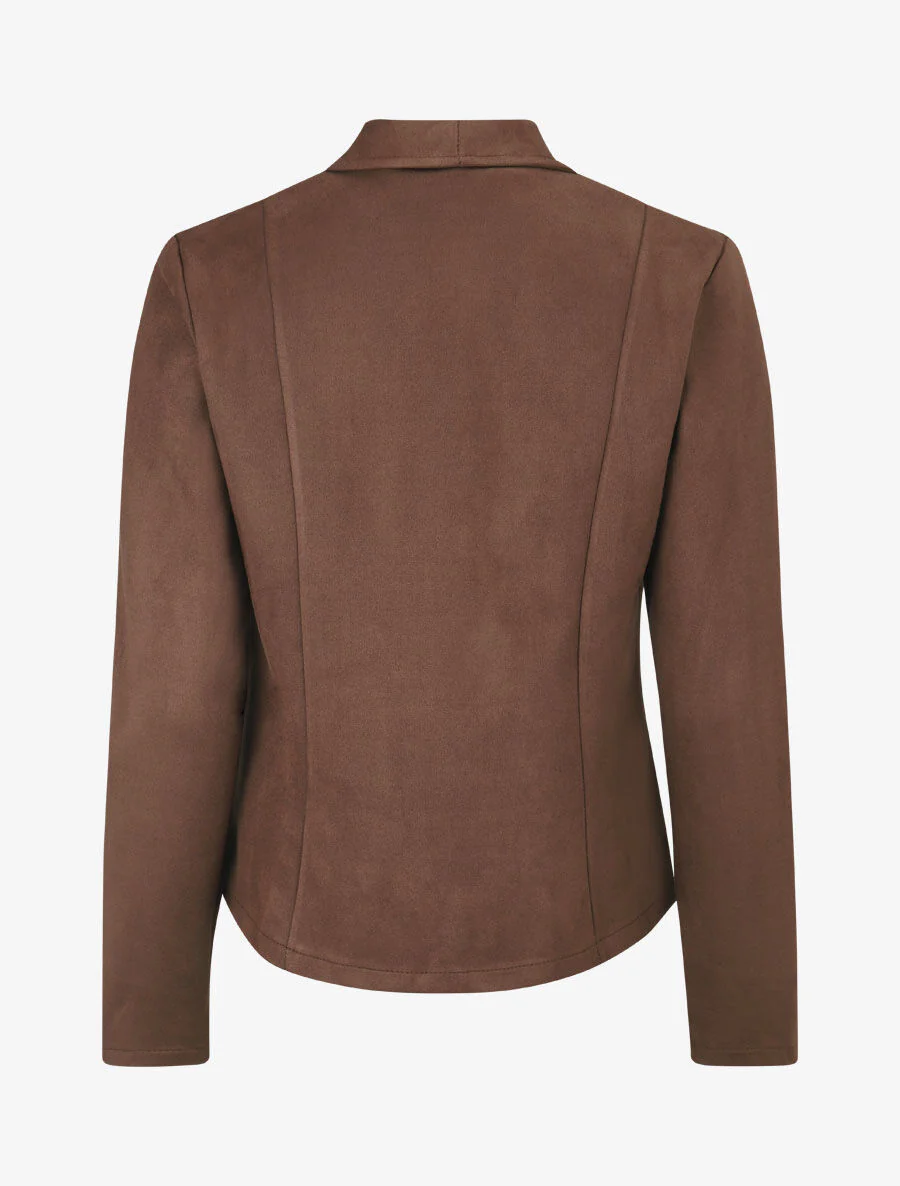 Veste en suédine col tailleur - Marron - Image 2