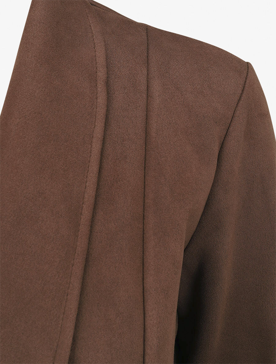 Veste en suédine col tailleur - Marron - Image 3